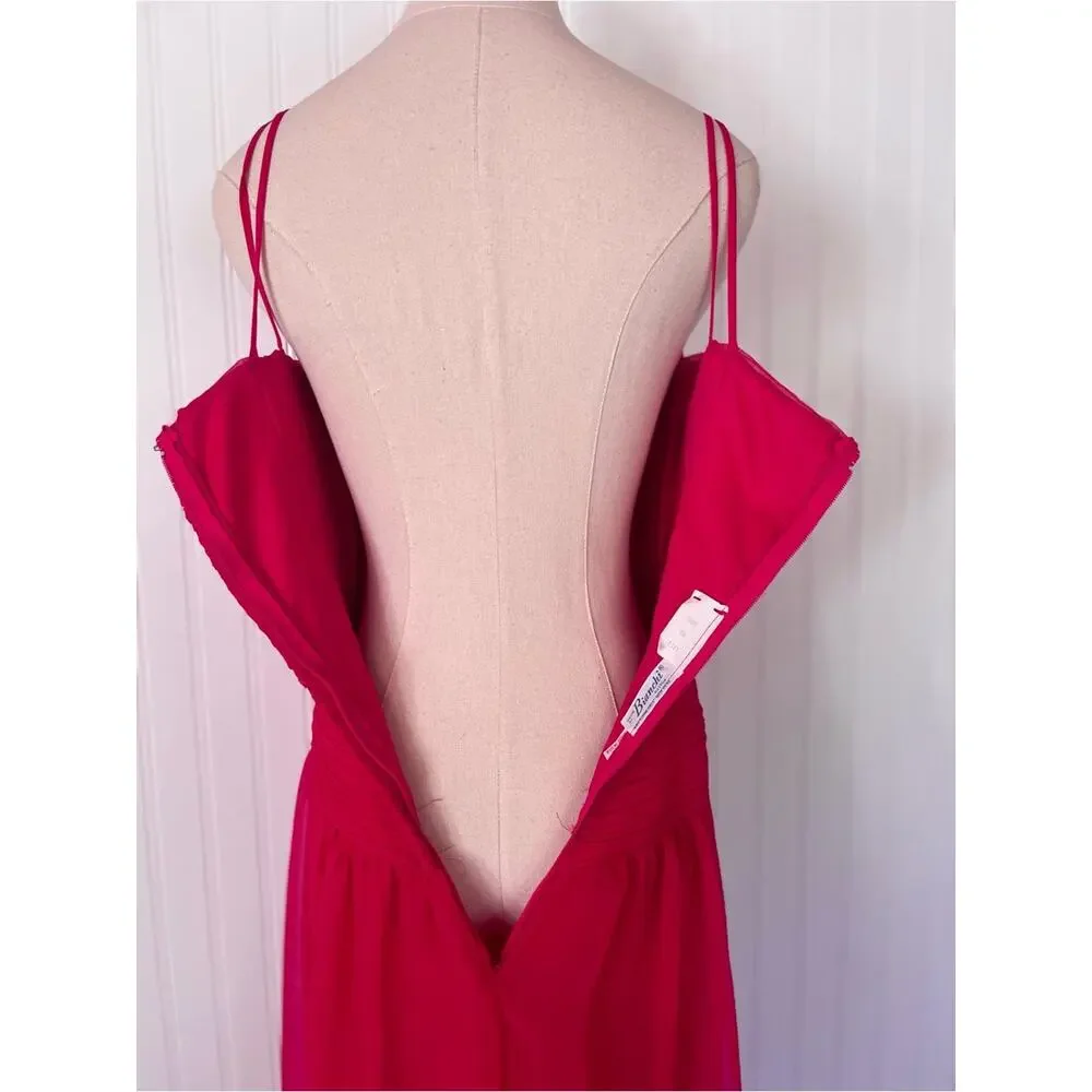 Vintage 60s House of Bianchi Pink Chiffon Gown Matching Sheer Overlay Small XS